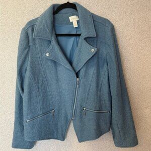 CHICO'S‎ Wool  Women Size 3 (XL) Moto Jacket Zip Up blue